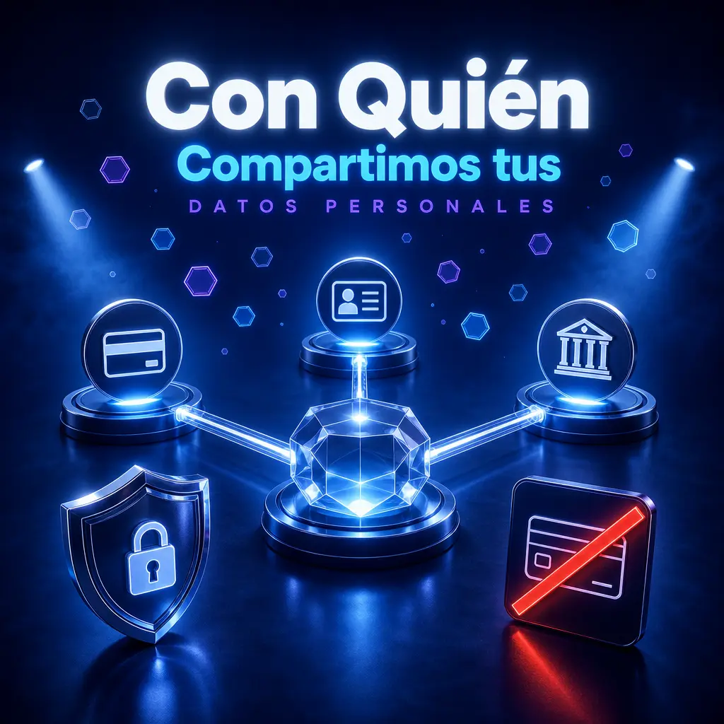 Ícono que representa con quién se comparten los datos personales: proveedores de pago, verificación KYC y autoridades legales.