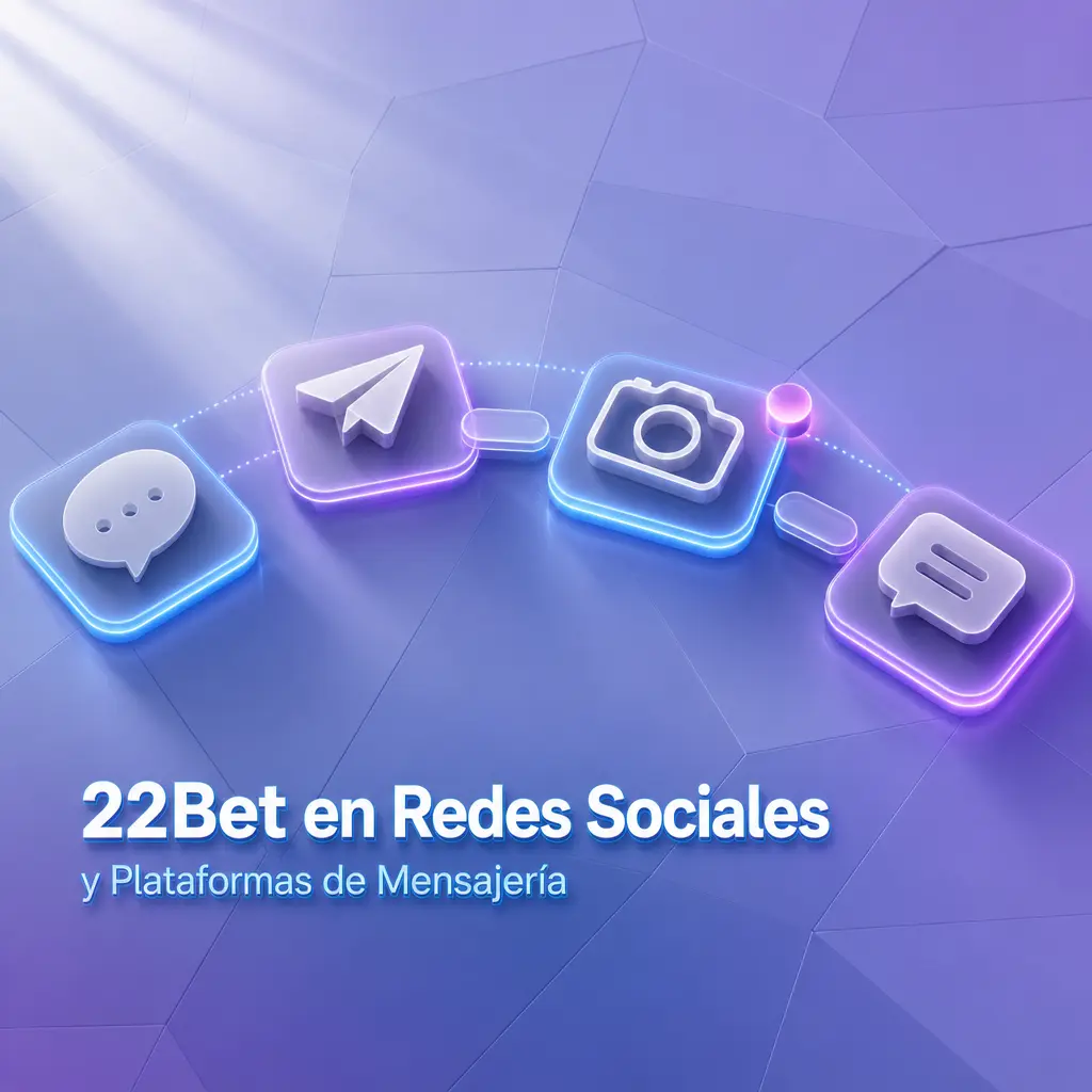 Logos de Telegram, Twitter/X, Instagram, Facebook y VK que representan la presencia de 22Bet en redes sociales
