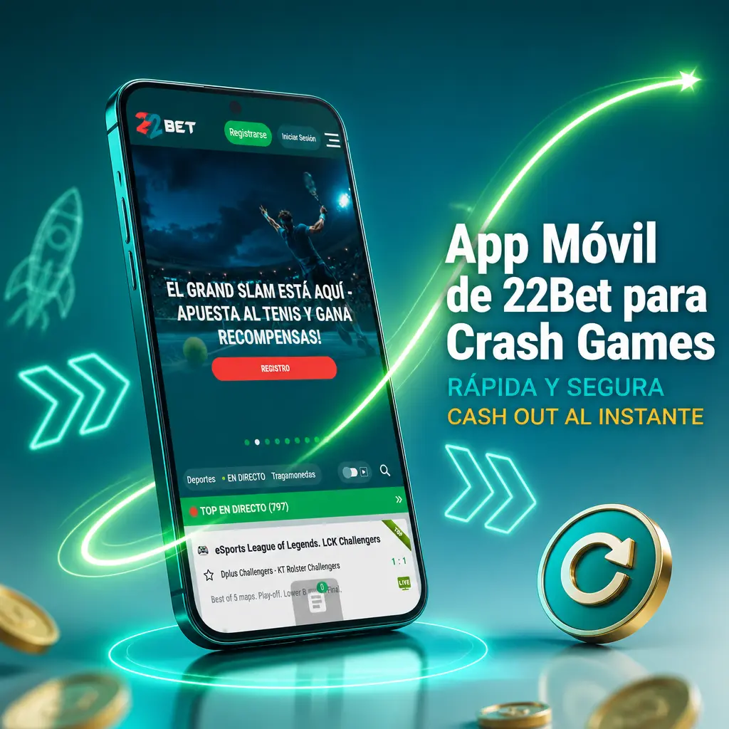 App móvil de 22Bet para jugar crash games en Android, iOS o navegador, con carga rápida igual que en la versión de escritorio