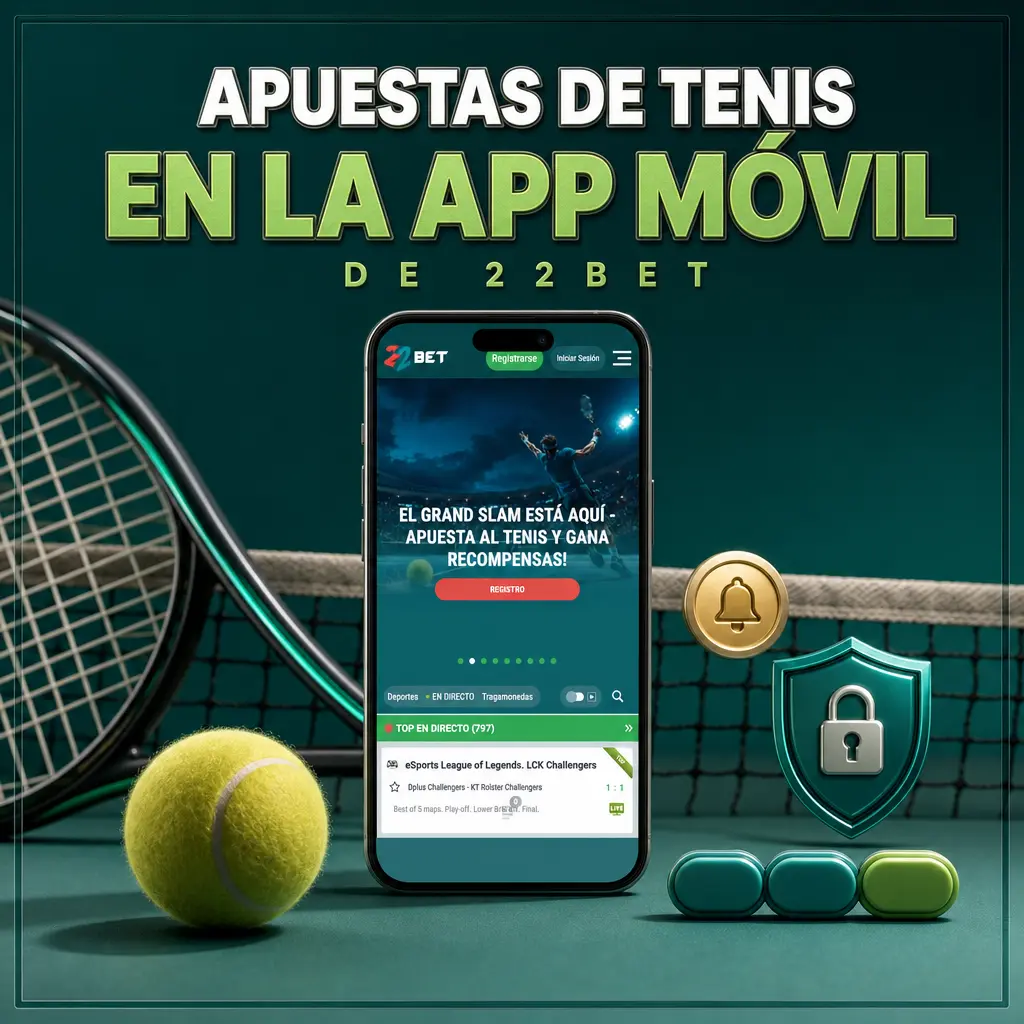 Apuestas de tenis en vivo desde la app móvil de 22Bet con marcador set por set
