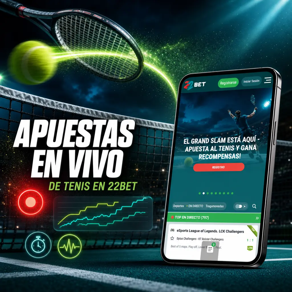 Apuestas en vivo de tenis en 22Bet con cuotas actualizadas, marcador en directo y función de Cash Out disponible