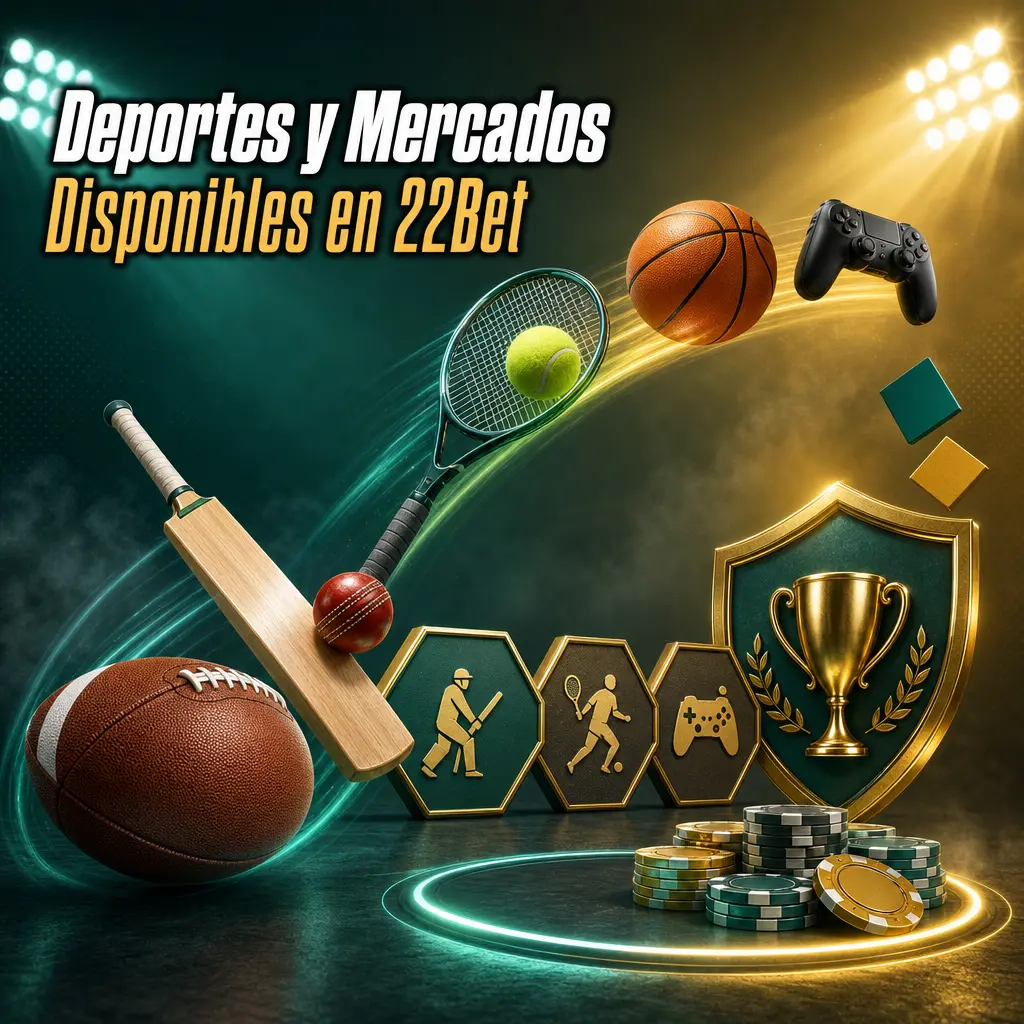 Deportes y mercados en 22Bet: fútbol, cricket, tenis, básquet y cibersports con miles de eventos semanales disponibles.