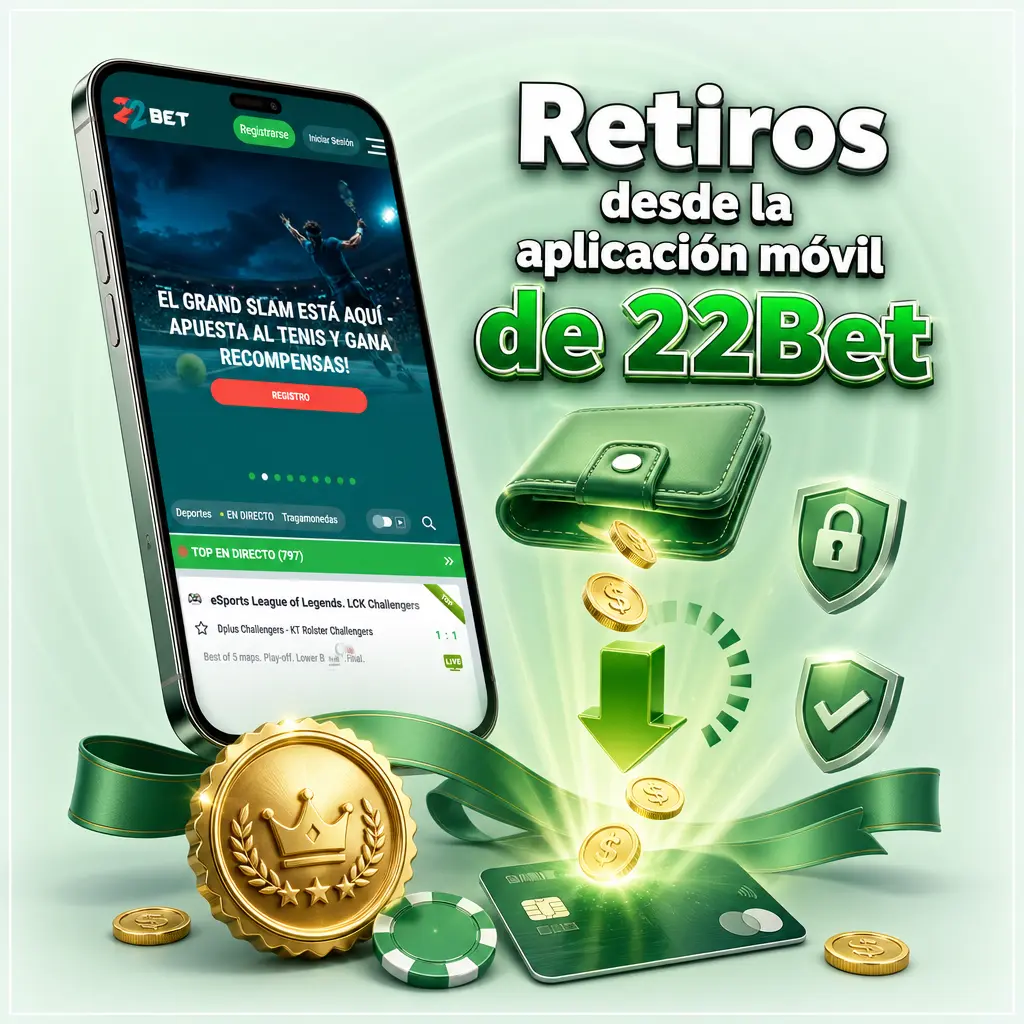 Retiro de fondos en la app móvil de 22Bet para Android con notificación push de pago acreditado